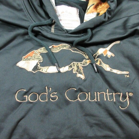Legendary mens black w camo trim sewn Gods Country lined fishing hoodie L EUC - Picture 4 of 9